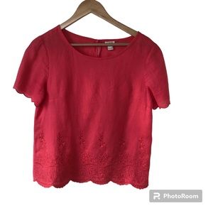 J CREW Factory Pink/Coral Embroidered Floral Shirt